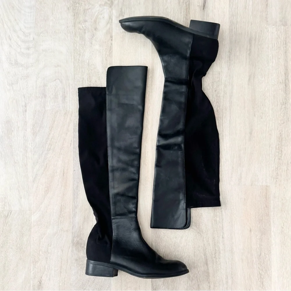 Ralph Lauren Maiya‎ Black Leather Pull On Over The Knee Riding Boots Size 6.5